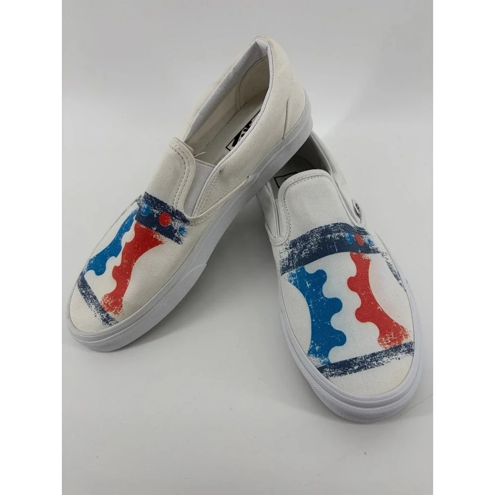 VANS Slip-On Canvas Sneakers Graphic Gear Print, M (9) W (10.5) NWOT